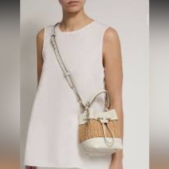 Strathberry Osette Raffia and Vanilla Leather Bucket Bag - like new - Picture 6 of 7